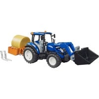 bruder BRUDER New Holland T5.120 med frontlæsser, læsekasse, gafler og rundballer, Model køretøj 