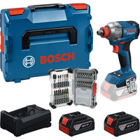 Bosch Batteridrevet slagmomentnøglesæt GDX 18 volt 285 Nm med 2 batterier 5,0 Ah og 31-delers bitsæt i L-BOXX, Værktøjssæt boxed