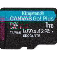 Kingston 1 TB microSDXC Canvas Go! Plus Gen4 200R A2 U3, enkelt pakke uden ADP, Hukommelseskort Sort, enkelt pakke uden ADP, 1 TB, MicroSD, Klasse 10, UHS-I, 200 MB/s, 160 MB/s