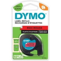 Dymo LetraTag plastetiketter | Original | 12 mm x 4 m rulle | Sort tekst på røde etiketter | Selvklæbende multifunktionelle etiketter til LetraTag labelmaskiner, Tape Sort på rød, Polyester, Belgien, DYMO, LetraTag 100T, LetraTag 100H, 1,2 cm