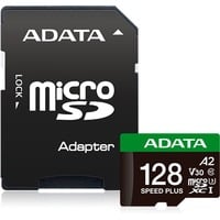 ADATA Speed Plus 128 GB MicroSDXC Klasse 10, Hukommelseskort 128 GB, MicroSDXC, Klasse 10, 180 MB/s, 160 MB/s, Class 3 (U3)