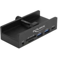 DeLOCK Ekstern USB 5 Gbps 3-port hub 2 x USB Type-A, 1 x USB Type-C™ og 2 kortlæser slots med fastgørelsesskrue, USB hub Sort
