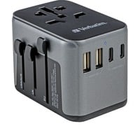 Verbatim 49545 strømstik adapter Universel, Rejse stikkontakt Sort/Sølv