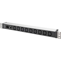 Digitus 19" strømfordelingsliste med aluminiumprofil, 9 x C13, 1U, Strømskinne Sort/aluminium