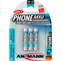 Ansmann 800 mAh DECT AAA Nikkel-Metalhydrid (NiMH), Batteri Sølv, AAA, Nikkel-Metalhydrid (NiMH), 1,2 V, 800 mAh, 10,5 x 10,5 x 44,5 mm