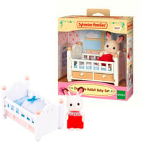 EPOCH Sylvanian Families - Chokoladehare baby med babyseng, Bygge legetøj 