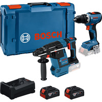 Bosch Kombisæt batteridrevet bore-/skruemaskine 18 volt 65 + borehammer 18 volt 26 med 2 batterier 5 Ah og oplader Kit