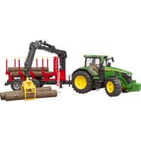 bruder John Deere 7R 350 med tømmeranhænger, Model køretøj Grøn/Rød