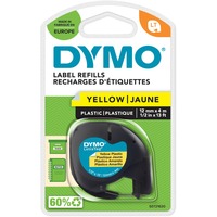 Dymo LetraTag plastetiketter | Original | 12 mm x 4 m rulle | Sort tekst på gul | til LetraTag labelmaskiner, Tape Sort på gul, Polyester, Belgien, DYMO, LetraTag 100T, LetraTag 100H, 1,2 cm
