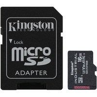 Kingston 16GB microSDHC Industrial C10 A1 pSLC kort + SD-adapter, Hukommelseskort Sort, 16 GB, MicroSDHC, Klasse 10, UHS-I, 100 MB/s, 80 MB/s