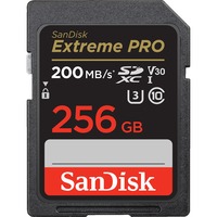 SanDisk Extreme PRO 256 GB SDXC UHS-I Klasse 10, Hukommelseskort Sort, 256 GB, SDXC, Klasse 10, UHS-I, 200 MB/s, 90 MB/s