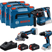 Bosch 18V professionelt sæt, GBH 18V-22 + GSR 18V-65 + GWS 18V-8 Professional, Værktøjssæt Blå