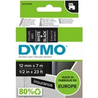 Dymo Ægte D1-etiketter | Hvid skrift på sort tape | 12 mm x 7 m | Selvklæbende etiketter til LabelManager-mærkningsmaskiner | Fremstillet i Europa Hvid på sort, Polyester, Belgien, -18 - 90 °C, DYMO, LabelManager, LabelWriter 450 DUO