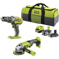 Ryobi ONE+ Akku slagboremaskine- / vinkelslibersæt R18PDAG-242S, 18Volt, Værktøjssæt Grøn/Sort
