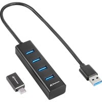 Sharkoon 4-ports USB 3.2 Gen 1 aluminium hub, USB hub Sort