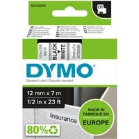 Dymo Ægte D1-etiketter | Sort tekst på hvid tape | 12 mm x 7 m | Selvklæbende etiketter til LabelManager-mærkningsmaskiner | Fremstillet i Europa Sort på hvid, Polyester, Belgien, -18 - 90 °C, DYMO, LabelManager, LabelWriter 450 DUO