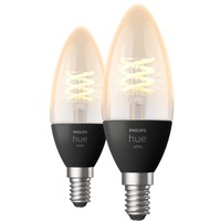 Philips Hue Kerte - E14 pærer - 2-pak, LED-lampe Philips Hvide Hue pærer Kerte - E14 pærer - 2-pak, Smart pære, Sort, Bluetooth/Zigbee, LED, E14, Blød hvid