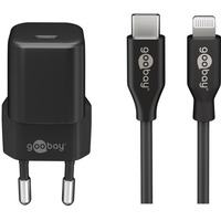 goobay Apple Lightning / USB-C PD opladningssæt 30 watt, Oplader Sort