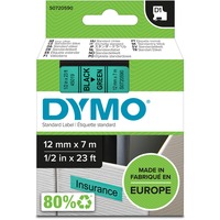 Dymo D1 - Standard - Sort på grøn - 12mm x 7m, Tape Sort, Sort på grøn, Polyester, Belgien, -18 - 90 °C, DYMO, LabelManager, LabelWriter 450 DUO