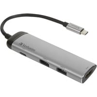 Verbatim 49140 dockingstation USB 3.2 Gen 1 (3.1 Gen 1) Type-C, USB hub Sølv/Sort, USB 3.2 Gen 1 (3.1 Gen 1) Type-C, USB 3.2 Gen 1 (3.1 Gen 1) Type-C, Metal, USB, 3 A, 5 - 40 °C