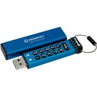 Kingston IronKey 64 GB Keypad 200, FIPS 140-3, niv. 3 (afventer) AES-256 krypteret, USB-stik FIPS 140-3, niv. 3 (afventer) AES-256 krypteret, 64 GB, USB Type-A, 3.2 Gen 1 (3.1 Gen 1), 145 MB/s, Muffe, Blå