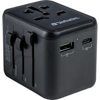 Verbatim 49544 strømstik adapter Universel Sort, Rejse stikkontakt Sort, Universel, Universel, Type A, Type B, Type C (eurostik), Type E (FR), Type F, Type G (UK), Type I (AU), Type J (CH),..., Type A, Type B, Type C, Type D (UK), Type E (FR), Type F, Type G (UK), Type H (IL), Type I (AU),..., 100 - 250 V, 50 - 60 Hz