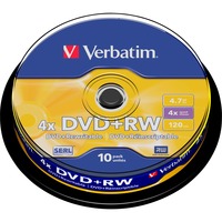Verbatim DVD+RW Matt Silver 4,7 GB 10 stk, DVD tomme medier DVD+RW, 120 mm, Kageæske, 10 stk, 4,7 GB