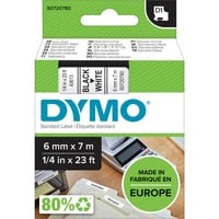 Dymo Originale D1-etiketter | Sort skrift på hvid tape | 6 mm x 7 m | Selvklæbende etiketter til LabelManager-mærkningsmaskiner | Fremstillet i Europa Sort på hvid, Polyester, Belgien, -18 - 90 °C, DYMO, LabelManager, LabelWriter 450 DUO