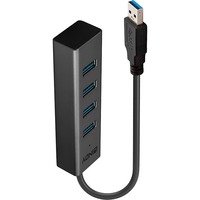Lindy 43324 interface hub USB 3.2 Gen 1 (3.1 Gen 1) Type-A 5000 Mbit/s Sort, USB hub USB 3.2 Gen 1 (3.1 Gen 1) Type-A, USB 3.2 Gen 1 (3.1 Gen 1) Type-A, 5000 Mbit/s, Sort, Aluminium, Plast, 0,3 m