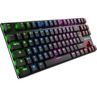Sharkoon PureWriter TKL RGB tastatur USB Tysk Sort, Gaming-tastatur Sort, DE-layout, Kailh Choc Low Profile Blue, Mini, Ledningsført, USB, Mekanisk, RGB LED, Sort