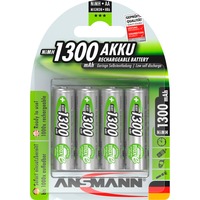 Ansmann AA Genopladeligt batteri Nikkel-Metalhydrid (NiMH) Genopladeligt batteri, AA, Nikkel-Metalhydrid (NiMH), 1,2 V, 4 stk, 1300 mAh