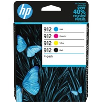 HP Originale 912-blækpatroner, sort/cyan/magenta/gul, 4 stk. sort/cyan/magenta/gul, 4 stk., Standard udbytte, Pigmentbaseret blæk, Pigmentbaseret blæk, 8,29 ml, 2,93 ml, 4 stk