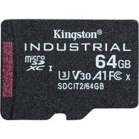 Kingston 64GB microSDXC Industrial C10 A1 pSLC kort enkeltpakke uden adapter, Hukommelseskort Sort, 64 GB, MicroSDXC, Klasse 10, UHS-I, 100 MB/s, 80 MB/s