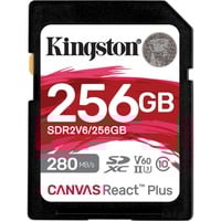 Kingston 256 GB Canvas React Plus SDXC UHS-II 280R/150W U3 V60 til fuld HD/4K, Hukommelseskort 256 GB, SDXC, Klasse 10, UHS-II, 280 MB/s, 150 MB/s