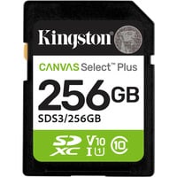 Kingston 256 GB SDXC Canvas Select Plus Gen3 150 MB/s C10 UHS-I U1 V10, Hukommelseskort 256 GB, SD, Klasse 10, UHS-I, 150 MB/s, Class 1 (U1)