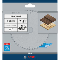 Bosch 20T Rundsavsklinge , Savklinge ø85 x 1.1 x 15 mm