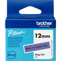 Brother BTAG-F31 etiketbånd Sort på lilla, Tape Sort på lilla, Filippinerne, 5 År, Brother, P-touch PT-N10, PT-N20, PT-N25BT, 1,2 cm