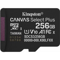Kingston 256 GB micSDXC Canvas Select Plus Gen3 150R A1, enkelt pakke uden ADP, Hukommelseskort Sort, enkelt pakke uden ADP, 256 GB, MicroSDXC, Klasse 10, UHS-I, 150 MB/s, Class 1 (U1)