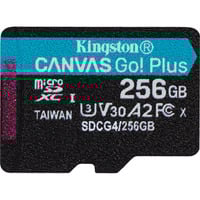 Kingston 256 GB microSDXC Canvas Go! Plus Gen4 200R A2 U3, enkelt pakke uden ADP, Hukommelseskort Sort, enkelt pakke uden ADP, 256 GB, MicroSD, Klasse 10, UHS-I, 200 MB/s, 160 MB/s