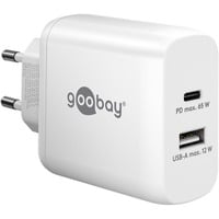 goobay USB-C dobbelt hurtigoplader, PD, GaN, 65 watt Hvid