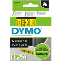 Dymo D1 - Standard - Sort på gul - 12mm x 7m, Tape Sort på gul, Polyester, Belgien, -18 - 90 °C, DYMO, LabelManager, LabelWriter 450 DUO