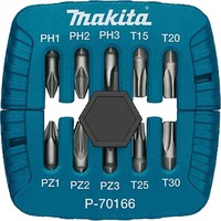 Makita P-70166 skruetrækker bit 10 stk, Bit sæt 10 stk, Phillips, Stjerneskruetrækker, Torx, PH1, PH2, PH3, PZ1, PZ2, PZ3, T15, T20, T25, T30, 2,5 cm
