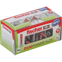 fischer DUOPOWER 5 x 25 LD dyvel 100 stk Plast Rund Lys grå/Rød, Rund, Plast, 2,5 cm, 5 mm, 3,5 cm, 100 stk