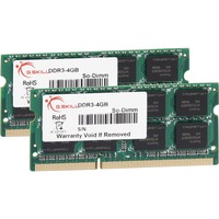 G.Skill 8GB DDR3-1066 SQ RAM-modul 1066 Mhz, Hukommelse 8 GB, 2 x 4 GB, DDR3, 1066 Mhz, 204-pin SO-DIMM, Lite detail