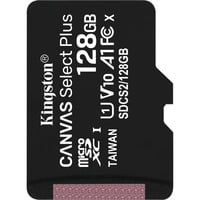 Kingston 128 GB micSDXC Canvas Select Plus 100R A1 C10, enkelt pakke uden ADP, Hukommelseskort Sort, enkelt pakke uden ADP, 128 GB, MicroSDXC, Klasse 10, UHS-I, 100 MB/s, Class 1 (U1)