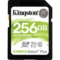 Kingston Canvas Select Plus 256 GB SDXC UHS-I Klasse 10, Hukommelseskort Sort, 256 GB, SDXC, Klasse 10, UHS-I, 100 MB/s, 85 MB/s