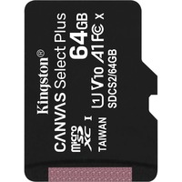 Kingston Canvas Select Plus 64 GB MicroSDXC UHS-I Klasse 10, Hukommelseskort Sort, 64 GB, MicroSDXC, Klasse 10, UHS-I, 100 MB/s, 85 MB/s