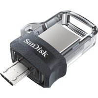 SanDisk Ultra Dual m3.0 USB-nøgle 128 GB USB Type-A / Micro-USB 3.2 Gen 1 (3.1 Gen 1) Sort, Sølv, Transparent, USB-stik 128 GB, USB Type-A / Micro-USB, 3.2 Gen 1 (3.1 Gen 1), Glide, 5,2 g, Sort, Sølv, Transparent