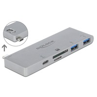 DeLOCK 64078 interface hub USB 3.2 Gen 1 (3.1 Gen 1) Type-C 5000 Mbit/s Grå, Kortlæser Sølv, USB 3.2 Gen 1 (3.1 Gen 1) Type-C, USB 3.2 Gen 1 (3.1 Gen 1) Type-A, USB 3.2 Gen 1 (3.1 Gen 1) Type-C, MicroSD (TransFlash), MicroSDHC, MicroSDXC, SD, SDHC, SDXC, 5000 Mbit/s, Grå, Metal