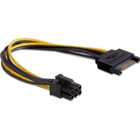 DeLOCK 82924 intern strømkabel 0,21 m, Adapter 0,21 m, SATA, PCI-E, Hanstik, Hanstik, Sort, Gul